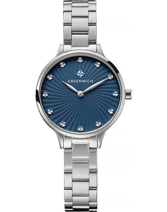 Greenwich Greenwich Wind GW 321.10.38  GW 321.10.38 кварцевые женские часы синий циферблат, браслет нержавеющая сталь — вид спереди